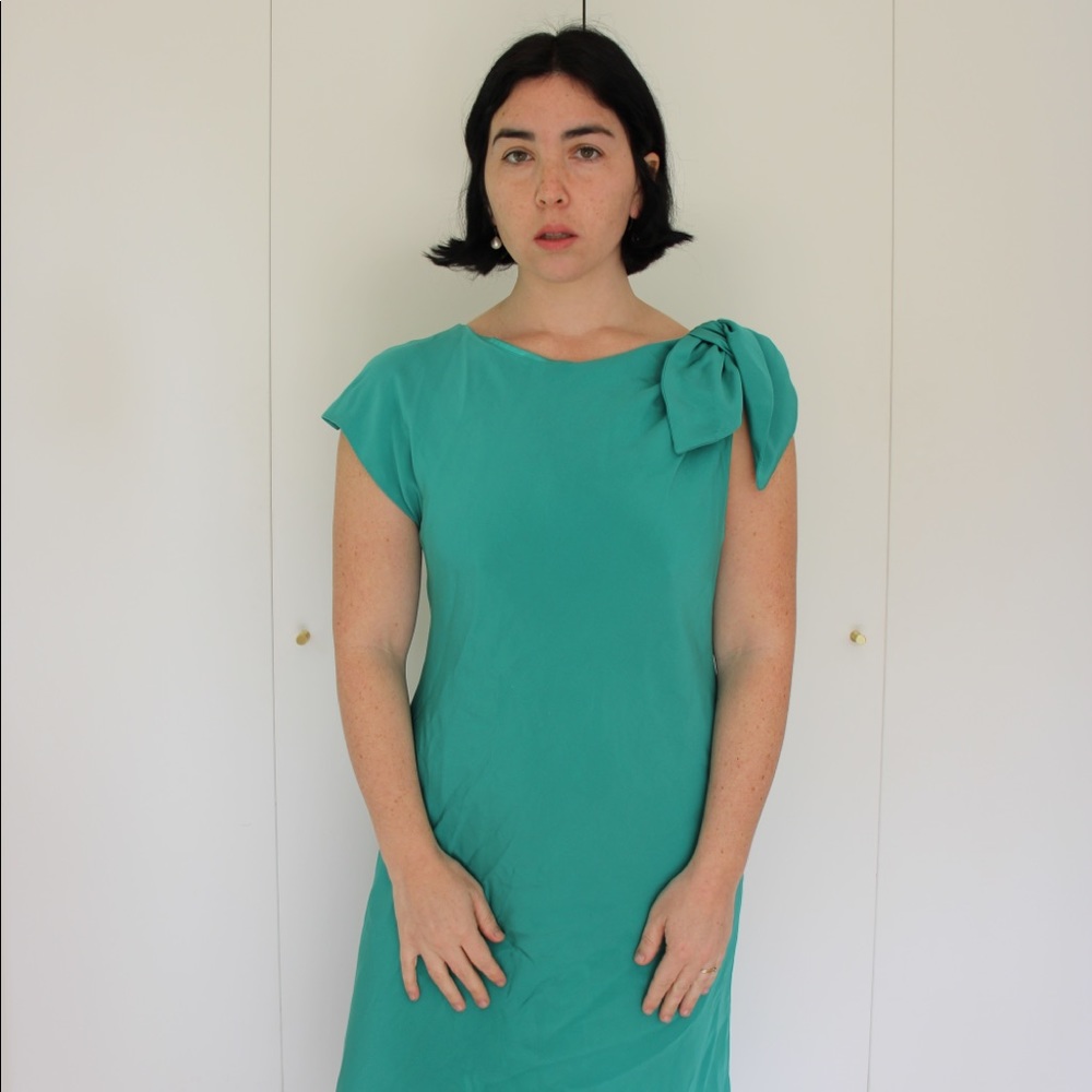 Elegant 30s Vintage Silk Midi Dress Tiffany Blue